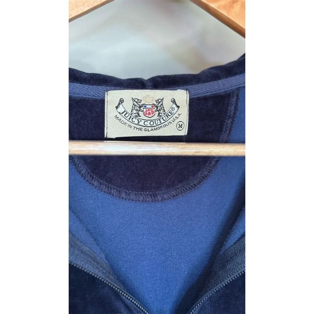 Juicy‎ Couture Women's Vintage Velour Hoodie Jacket Blue Size L - Picture 2 of 5